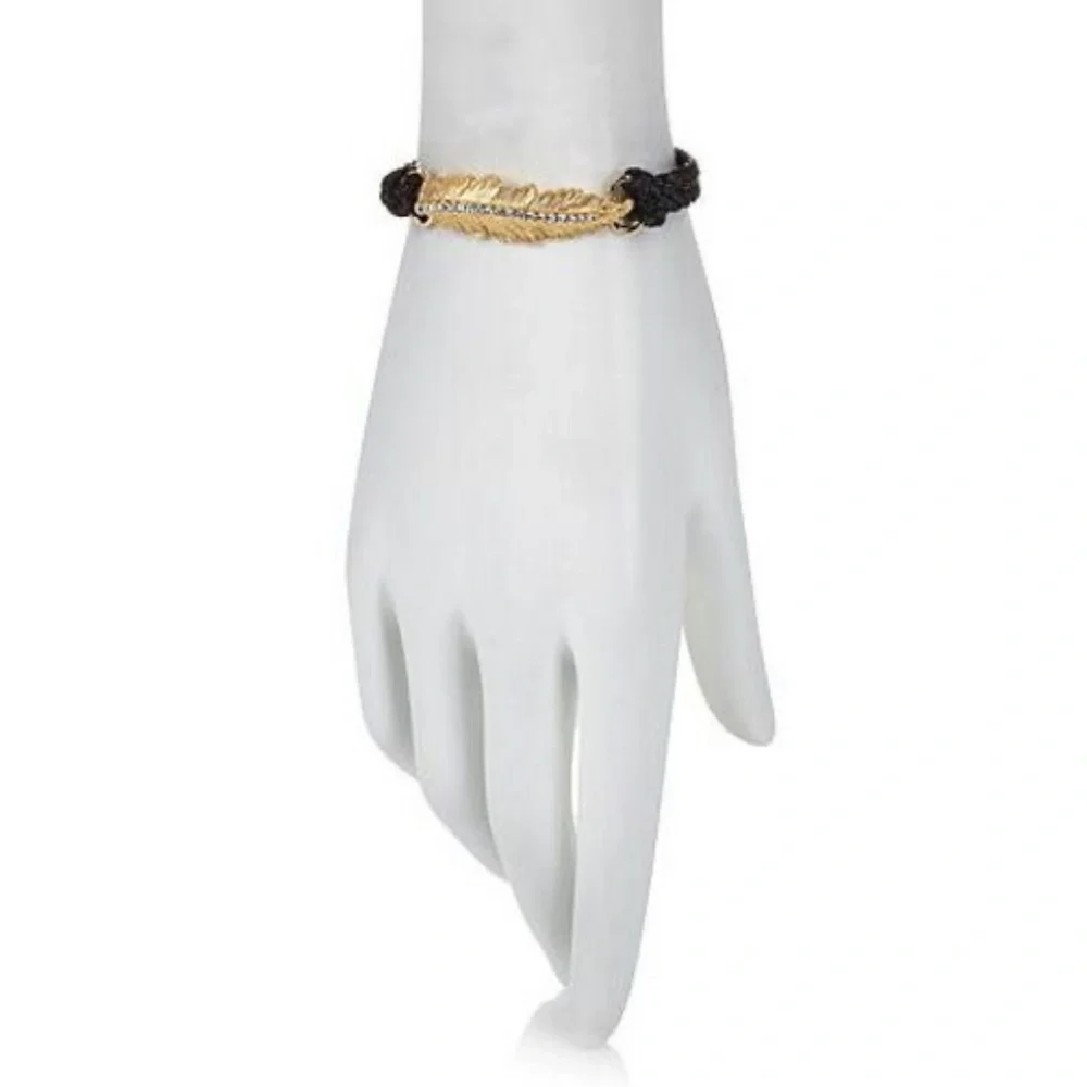 RFM Roberto Mennella Cortona Interchangble  Strap Feather Bracelet Goldtone 7.5” - Picture 2 of 2